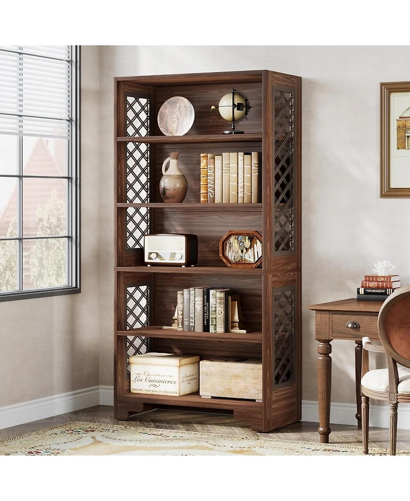 Tribesigns 6-Tier Bookcase, 70.8" Vintage Tall Bookcase, Floor Standing 5-Shelf Display Rack Storage Shelves Mid-Century Bookcase for Home Office, Liv