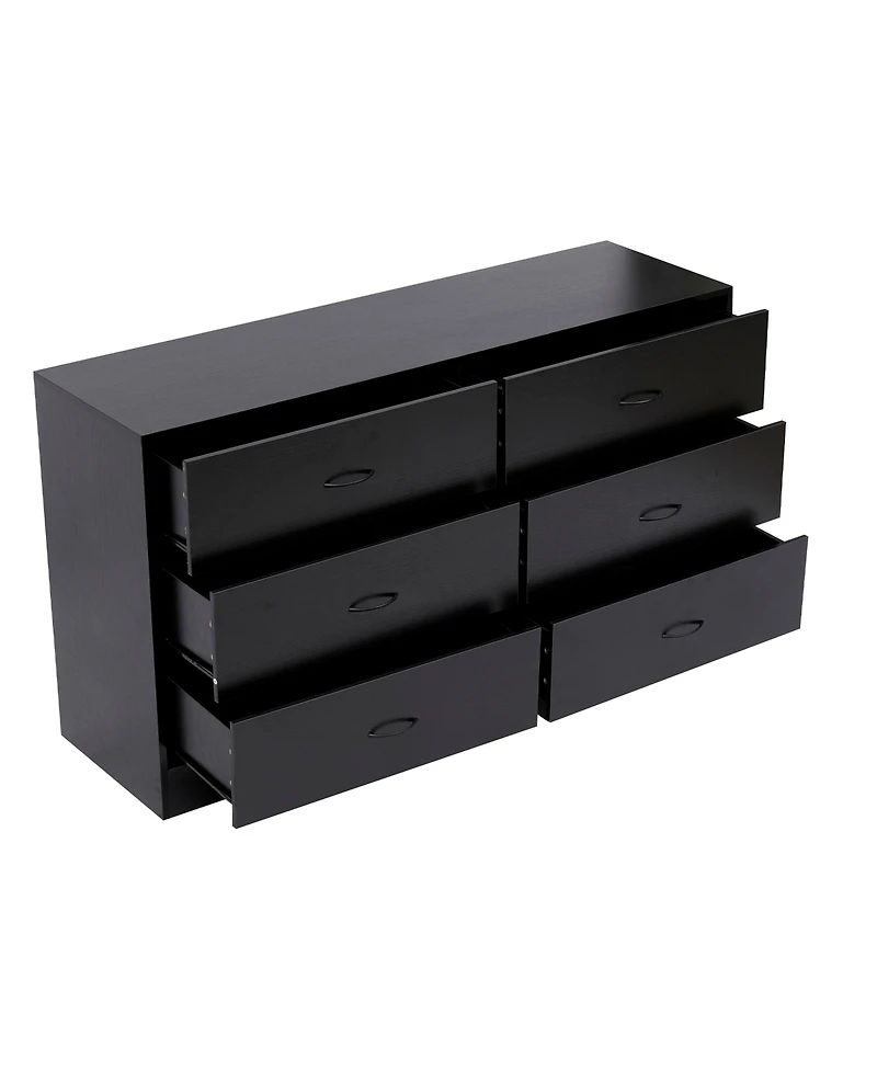 Sugift 6 Drawer Dressers Black Wood Dresser Chest of Drawers Double Dresser