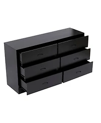 Sugift 6 Drawer Dressers Black Wood Dresser Chest of Drawers Double Dresser
