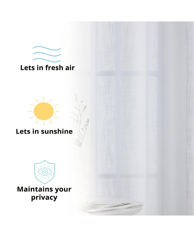Hlc.me Abbey Faux Linen Textured Semi Sheer Privacy Sun Light Filtering Transparent Window Grommet Curtain Panels