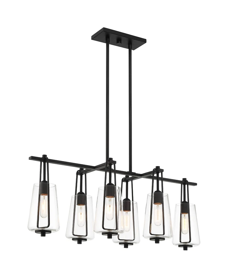 Possini Euro Design Wexford Black Island Linear Pendant Chandelier 36 1/2" Wide Modern Clear Glass 6-Light Fixture for Dining Room