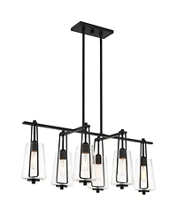 Possini Euro Design Wexford Black Island Linear Pendant Chandelier 36 1/2" Wide Modern Clear Glass 6-Light Fixture for Dining Room