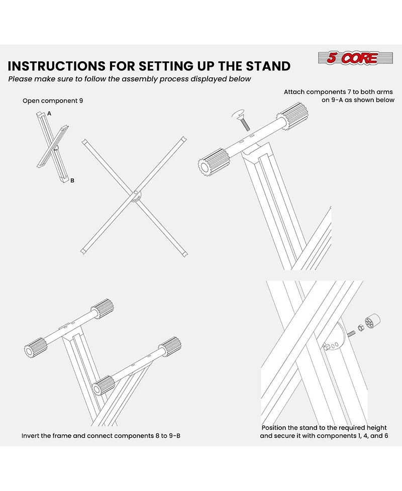 5 Core Keyboard White Stand Digital Piano Riser Adjustable X Style Electric Key Board Casio Synth Holder