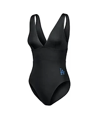 Tommy Bahama Women's Black Los Angeles Dodgers Palm Modern V-Neck One-Piece Swimsuit