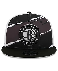 New Era Men's Black/White Brooklyn Nets Tear Trucker 9FIFTY Adjustable Hat