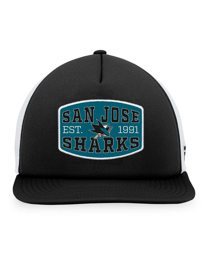 Fanatics Men's Black/White San Jose Sharks Foam Front Patch Trucker Snapback Hat