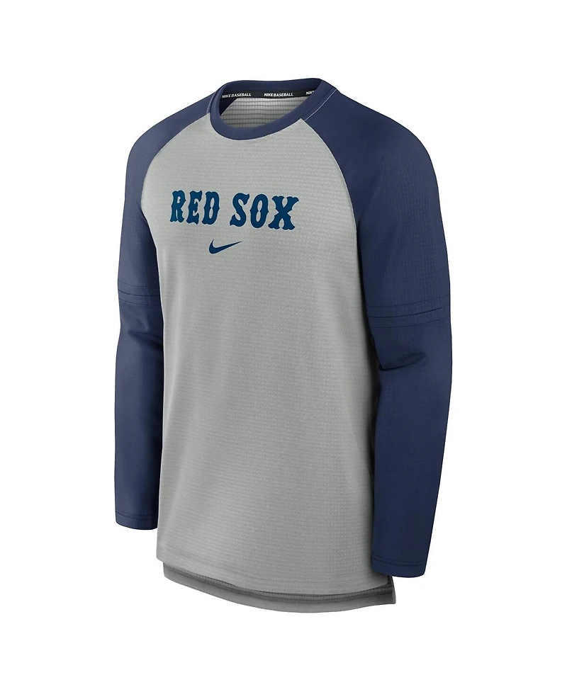 Nike Men's Heather Gray/Navy Boston Red Sox Authentic Collection Game Time Raglan Performance Long Sleeve T-Shirt