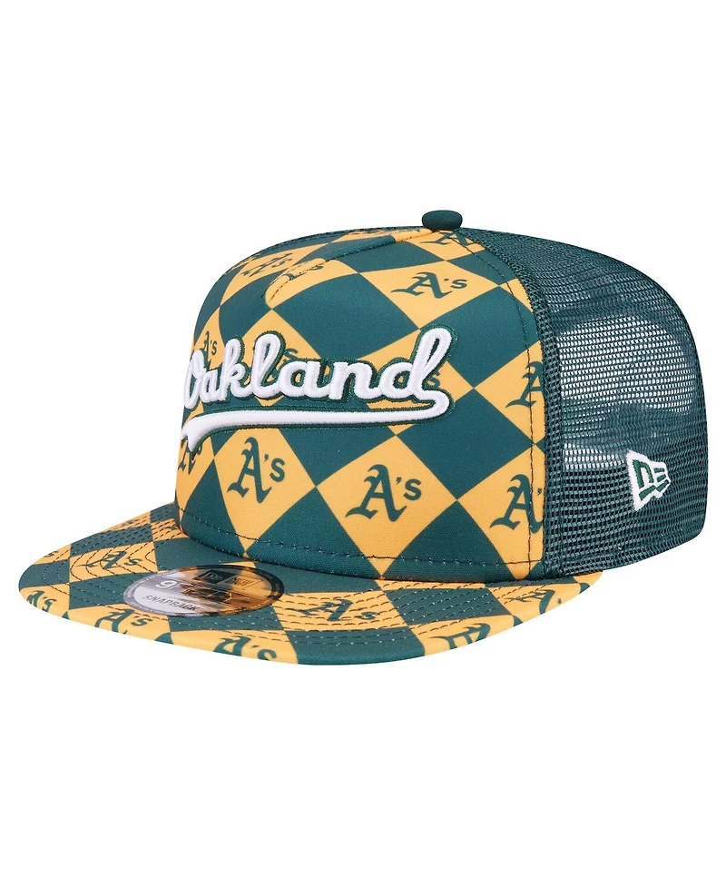 New Era Men's Green Oakland Athletics Seeing Diamonds A-Frame Trucker 9FIFTY Snapback Hat