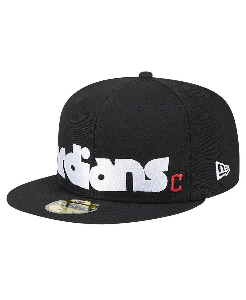 New Era Men's Black Cleveland Guardians Checkered Undervisor 59FIFTY Fitted Hat