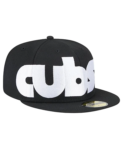 New Era Men's Black Chicago Cubs Checkered Undervisor 59FIFTY Fitted Hat