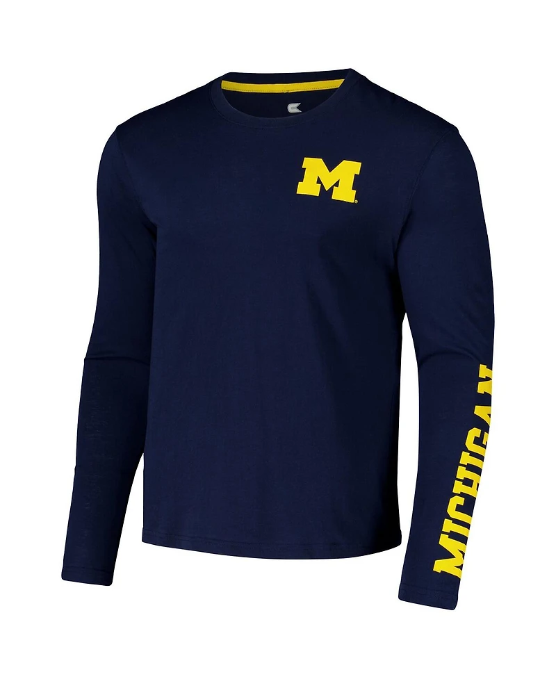 Colosseum Men's Navy Michigan Wolverines Logo Lockup 3-Hit Active Blend Long Sleeve T-Shirt