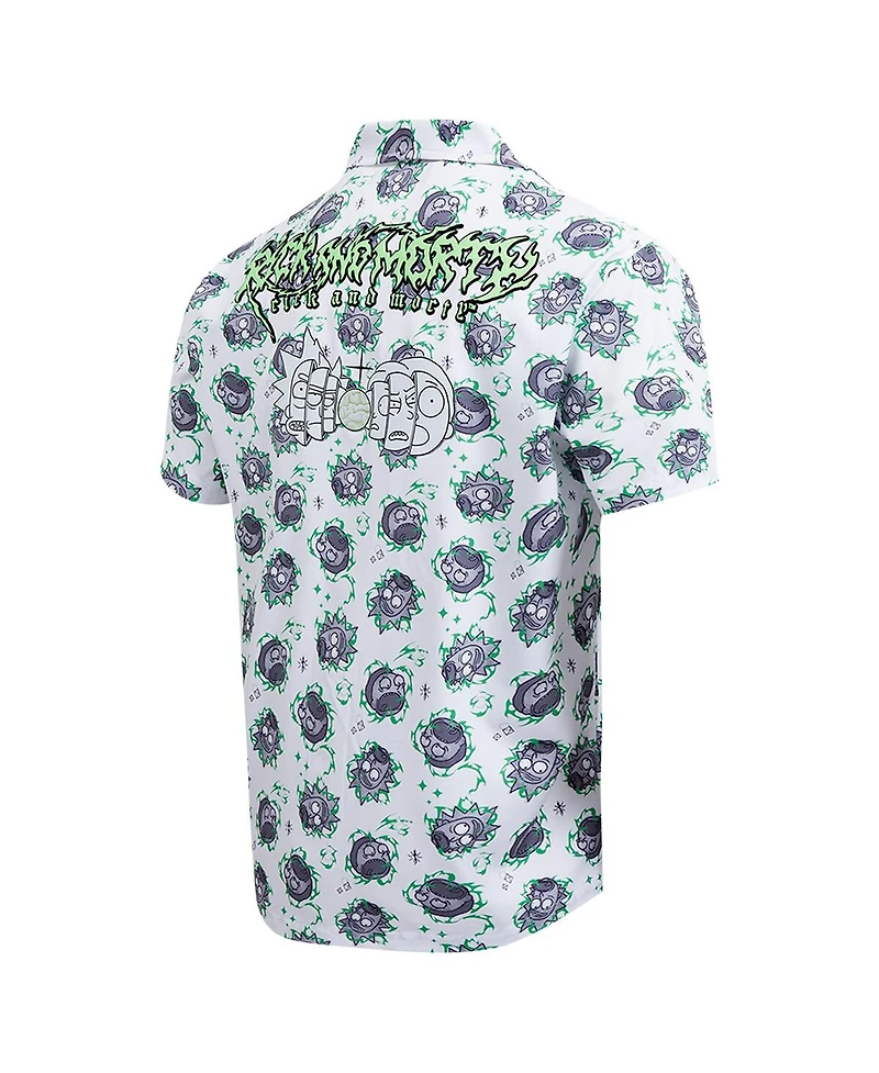 Freeze Max Men's White Rick and Morty 90's Rave Rickvival Showing Brain Button-Up Shirt