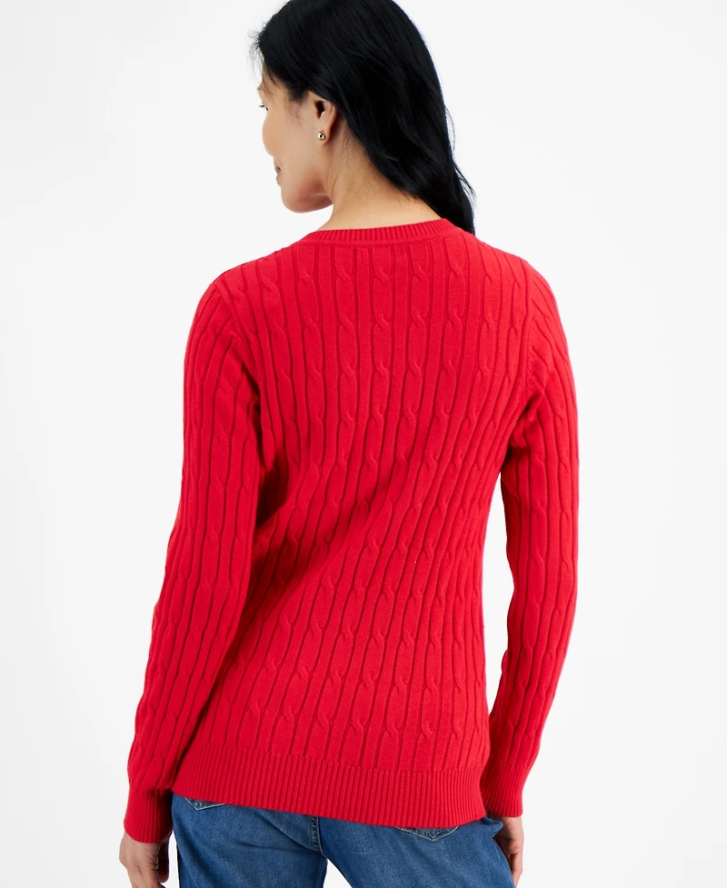 Style & Co Women's Cotton Cable-Knit V-Neck Sweater, Created for Macy's