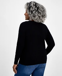 Style & Co Plus Cotton Cable-Knit V-Neck Sweater, Macy's Exclusive