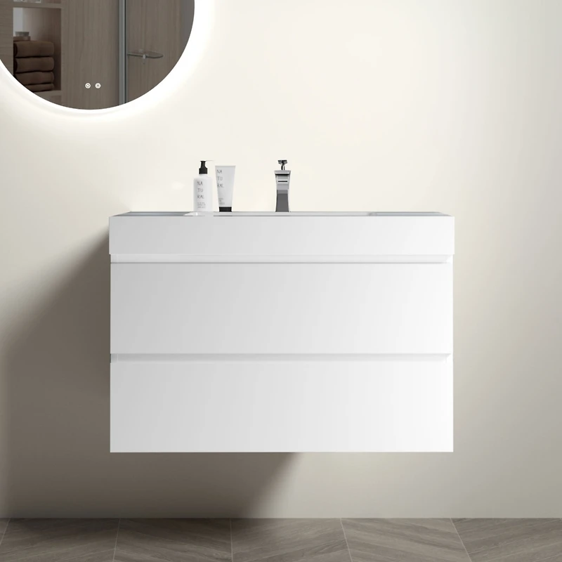 Streamdale Glossy White Integrated Solid Surface Basin