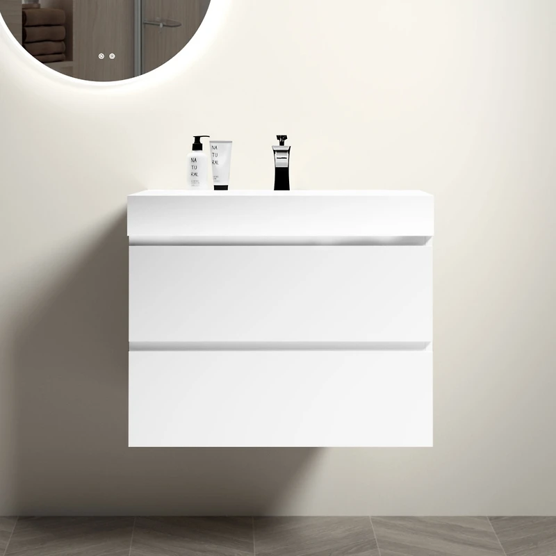 Streamdale Glossy White Integrated Basin Modern Solid Surface Marvel