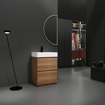 Streamdale 24" Modern Bathroom Vanity with Single Sink, Double Drawer, Brown