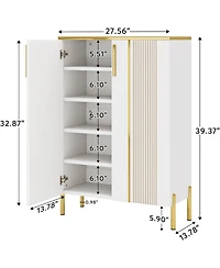 Tribesigns Shoe Cabinet with Doors, 6-Tier Shoe Storage Cabinet with Adjustable Shelves, Wooden Shoes Rack Shoe Storage Organizer for Entryway, Hallwa