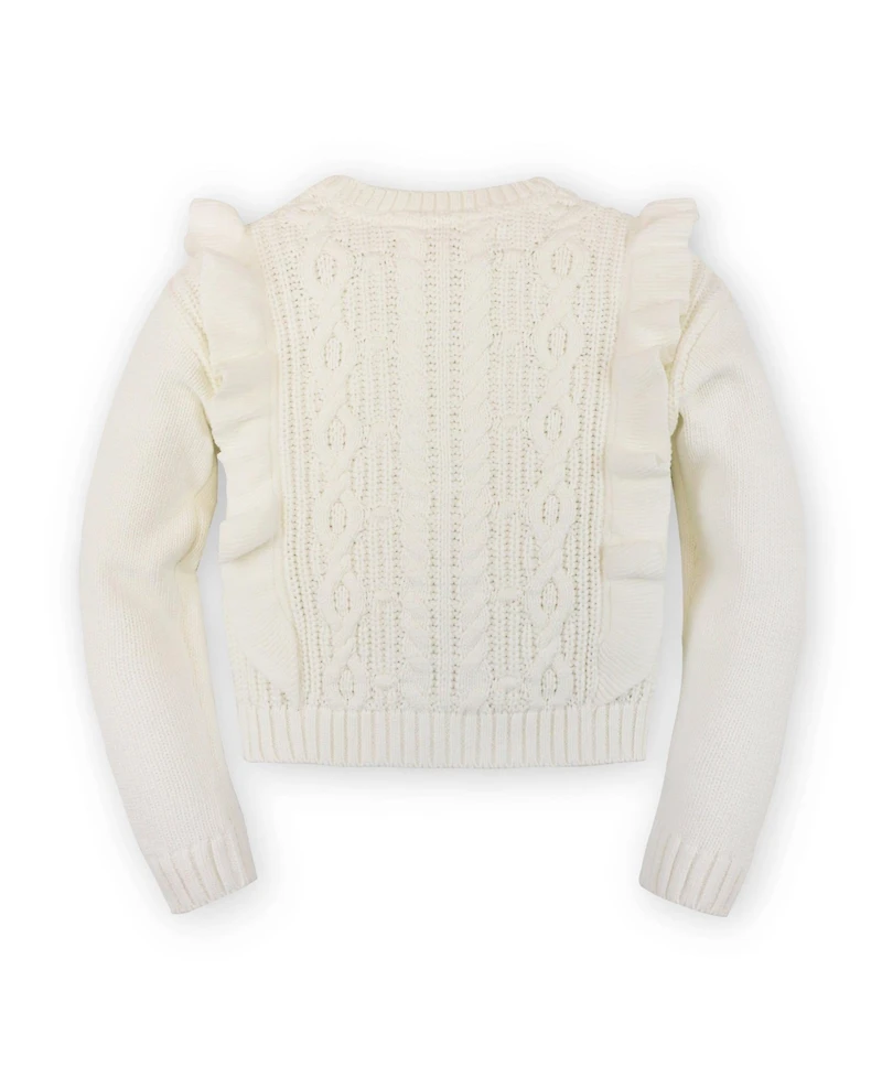 Hope & Henry Baby Girls Long Sleeve Ruffle Pinafore Cable Sweater