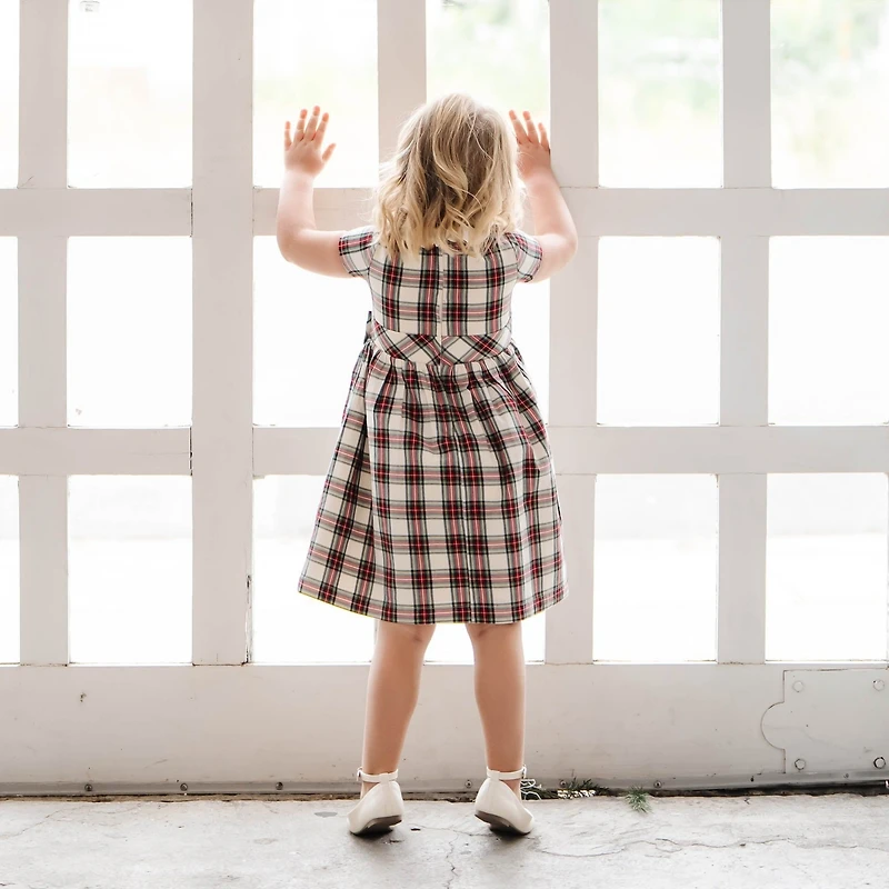 Hope & Henry Big Girls Short Sleeve Ruffle Collar Party Dress with Bow