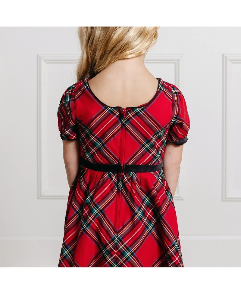 Hope & Henry Baby Girls Puff Sleeve Party Dress with Velvet Trim
