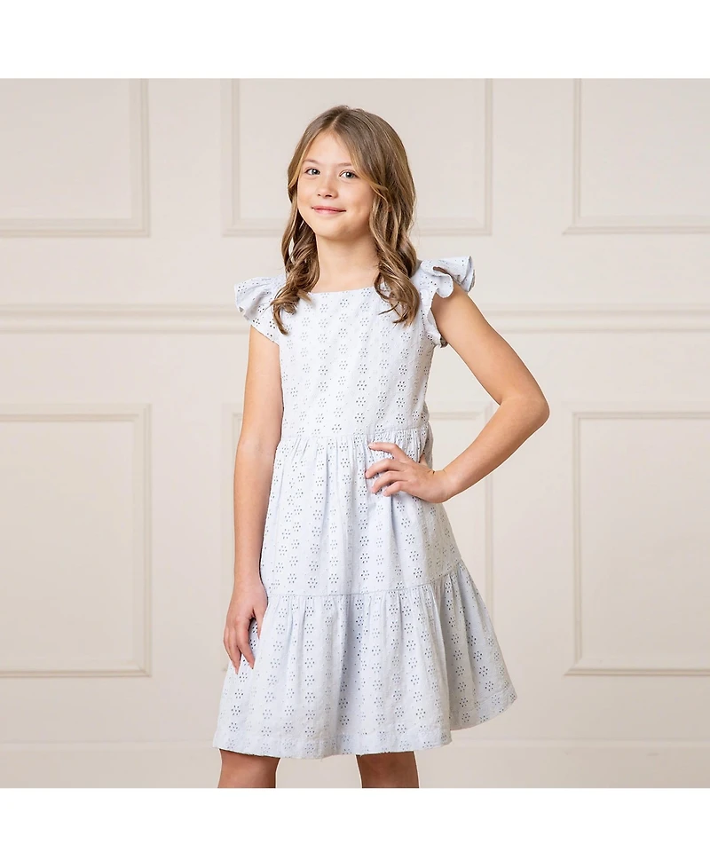 Hope & Henry Little Girls Flutter Sleeve Tiered Eyelet Dress