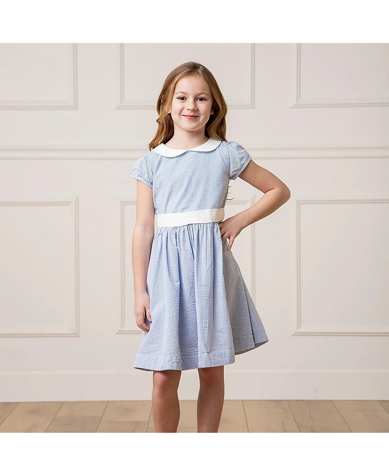 Hope & Henry Girls' Short Sleeve Seersucker Dress with Peter Pan Collar
