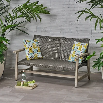 Streamdale Hampton Wicker Loveseat Handwoven Wicker, Acacia Wood Frame