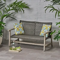 Streamdale Hampton Wicker Loveseat Handwoven Wicker, Acacia Wood Frame