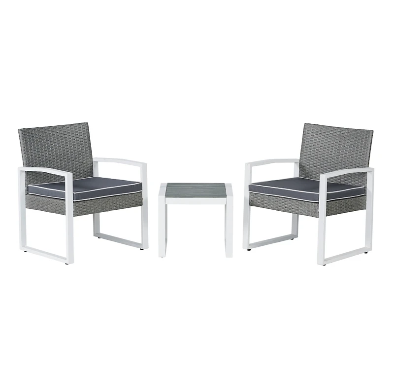 Jonathan Y Selby 3-Piece Modern Coastal Faux Wicker Conversation Outdoor Patio Set, White/Black/Brown