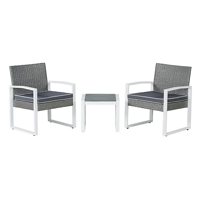Jonathan Y Selby 3-Piece Modern Coastal Faux Wicker Conversation Outdoor Patio Set, White/Black/Brown