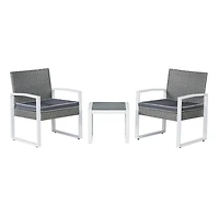 Jonathan Y Selby 3-Piece Modern Coastal Faux Wicker Conversation Outdoor Patio Set, White/Black/Brown