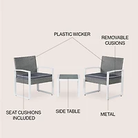 Jonathan Y Selby 3-Piece Modern Coastal Faux Wicker Conversation Outdoor Patio Set, White/Black/Brown