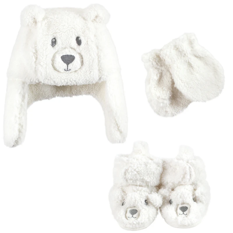 Hudson Baby Boys Trapper Hat, Mitten and Bootie 6Pc Set, Navy Penguin Reindeer, 12-18 Months