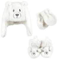 Hudson Baby Boys Trapper Hat, Mitten and Bootie 6Pc Set, Navy Penguin Reindeer, 12-18 Months