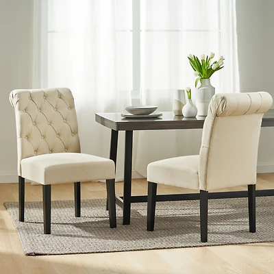 Streamdale Ivory Linen Tufted Rolltop Dining Chairs (Set Of 2)