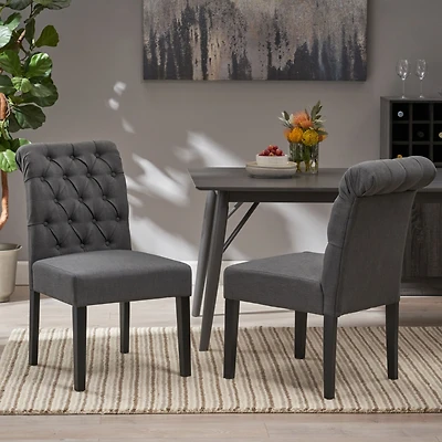 Streamdale Ivory Linen Tufted Rolltop Dining Chairs (Set Of 2)