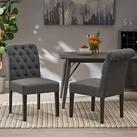 Streamdale Ivory Linen Tufted Rolltop Dining Chairs (Set Of 2)