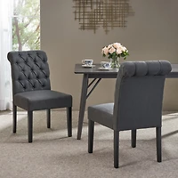 Streamdale Ivory Linen Tufted Rolltop Dining Chairs (Set Of 2)
