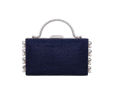 Nina Cultivated Pearl Dangle Crystal Embellished Minaudiere Clutch
