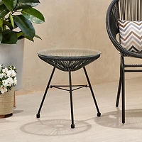 Streamdale Nusa Modern Rattan Side Table With Tempered Glass Top