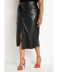 Eloquii Women's Wrap Front Faux Leather Midi Skirt