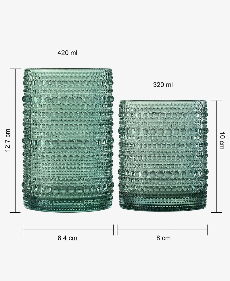 The Wine Savant Khen Hobnail Drinking Glasses Pastel Colored Beaded Set of 12