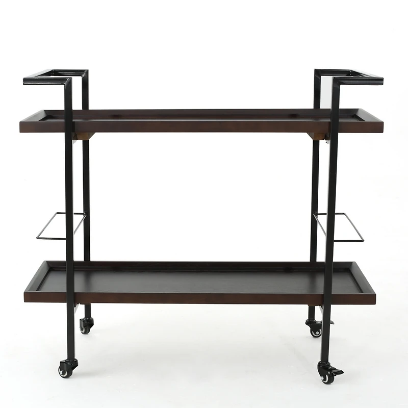 Simplie Fun Modern Industrial Bar Cart With Shelving, Bottle Holders, And Rolling Casters