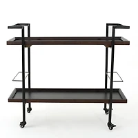 Simplie Fun Modern Industrial Bar Cart With Shelving, Bottle Holders, And Rolling Casters