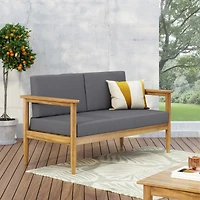 Streamdale Furniture Acacia Wood Loveseat With Water-Resistant Cushions And Slat Design