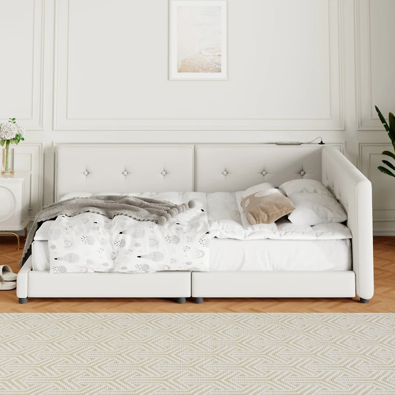 Streamdale Upholstered Queen Size Platform Bed With Usb Ports