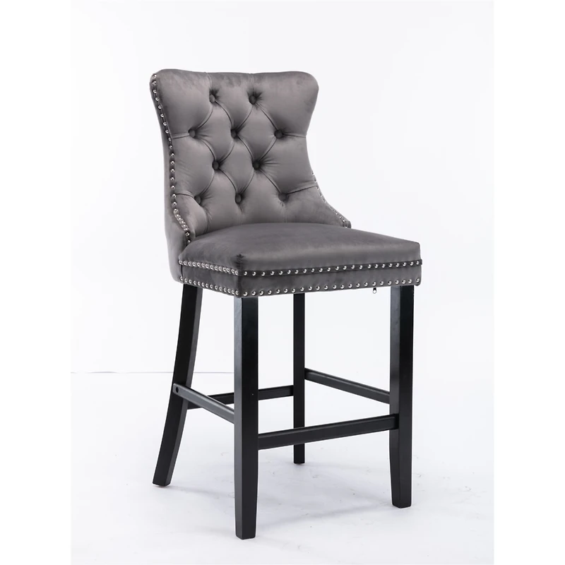 Streamdale Luxurious Velvet Barstools with Button Tufted Backrest (Set Of 2)