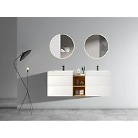Oak Open Shelves Cabinet: Double Storage, Natural Finish, Wall Mount