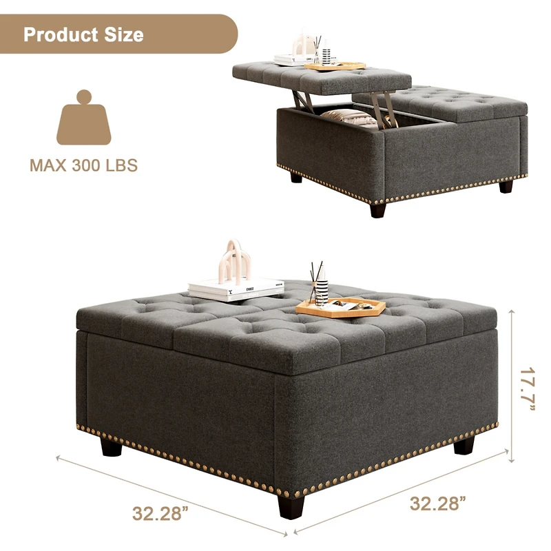 Streamdale Oversized Storage Square Ottoman with Double Door Storage